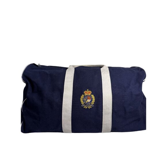 Ralph Lauren Other - Ralph Lauren Vintage Navy Blue Canvas Duffel Bag White Straps/Embroidered Crest